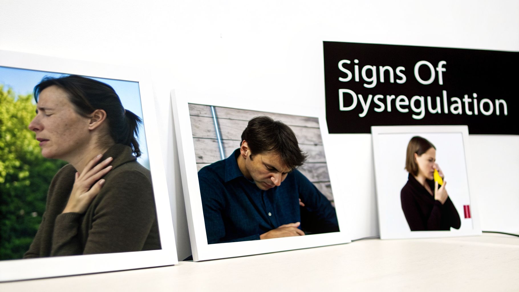 Exhibit displaying three photos illustrating various signs of emotional dysregulation.